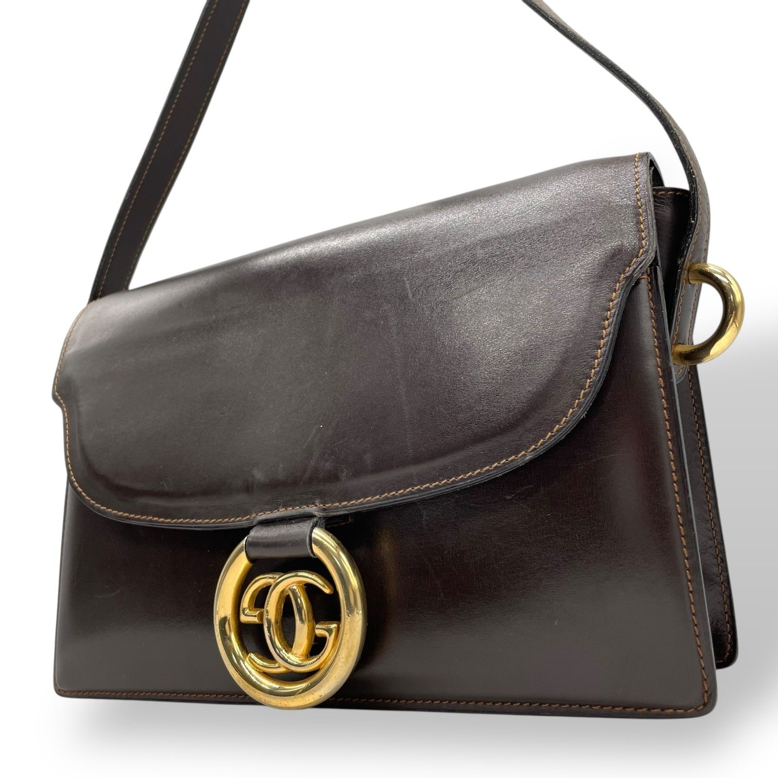 GUCCI ショルダーバッグ ワンショルダー ロゴ金具 レザー ブラウン