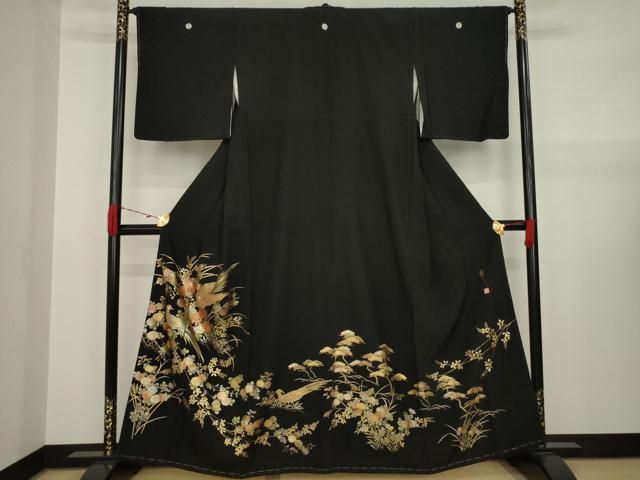 平和屋着物▽金彩工芸 畑山敦夫 黒留袖 螺鈿 花鳥文 金銀彩 正絹
