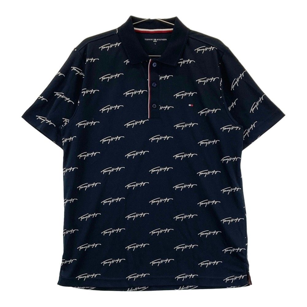 サイズ：L TOMMY HILFIGER GOLF トミー ヒルフィガーゴルフ 2023年モデル 半袖ポロシャツ ロゴ 総柄 ネイビー系 [240101303011]# ゴルフウェア メンズ ストスト