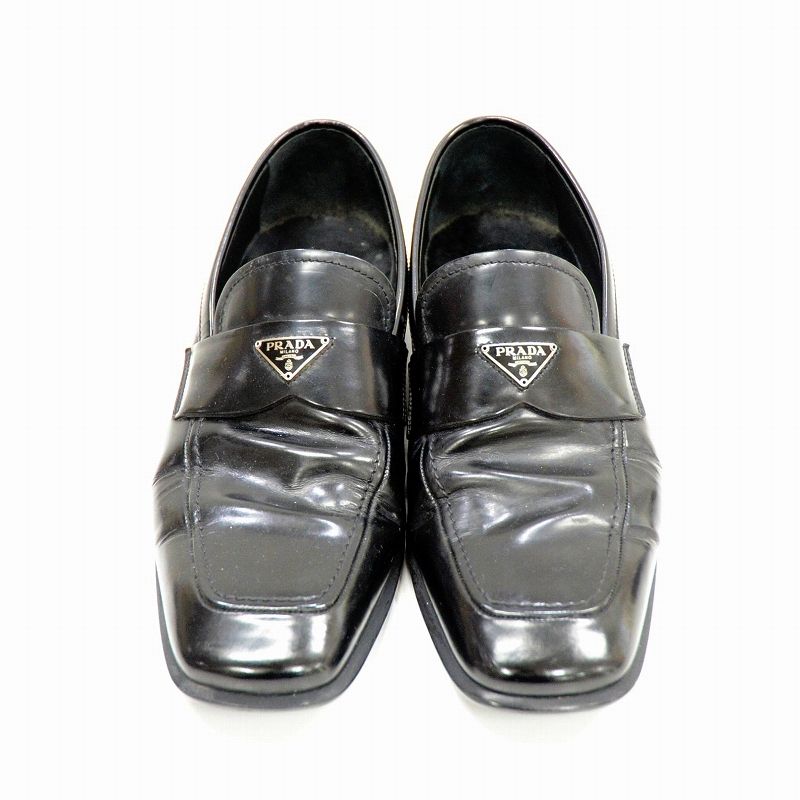 PRADA プラダ ローファー ブラック ブラッシュドレザー