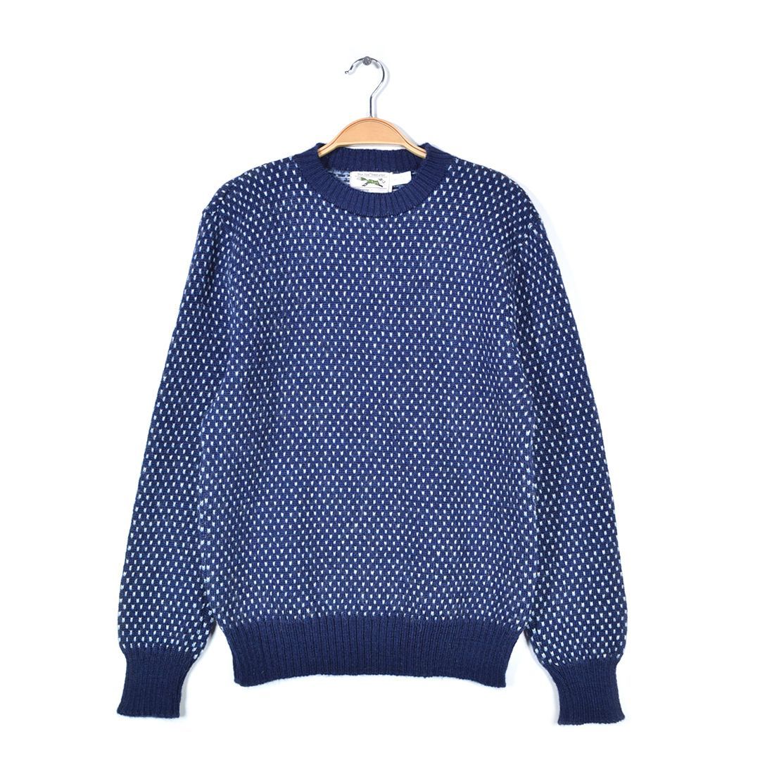 70s JCペニー バーズアイ ヴィンテージセーター ウールセーター ネイビー FOX SWEATER JC PENNEYL メンズM 古着 @CH1087