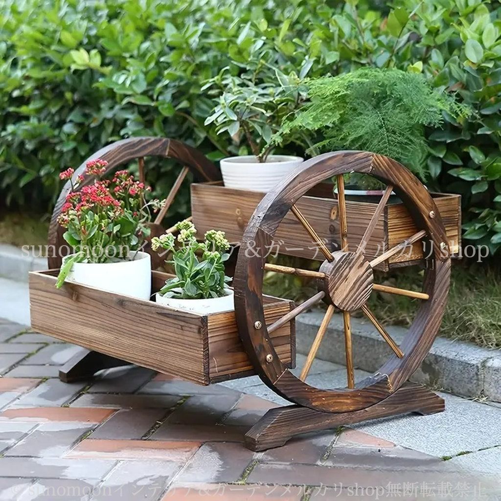 ヴィンテージ調 ガーデニング 庭の装飾 ガーデン 雑貨 ダブルホイール付き 植木鉢 鉢植え プランター おしゃれ 木製 4-7 ナチュラル インテリア 2段 ガーデン雑貨 ガーデンインテリア 木目 ラック お洒落