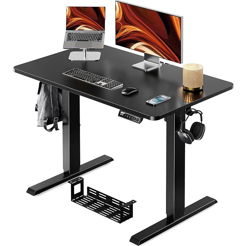 ErGear 電動 昇降式デスク 一枚天板 スタンディングデスク 幅100cm 高さメモリー機能 上下自動昇降 衝突検知 静音 収納フック付き パソコン pc ゲーミングデスク テーブル テレワーク ケーブル