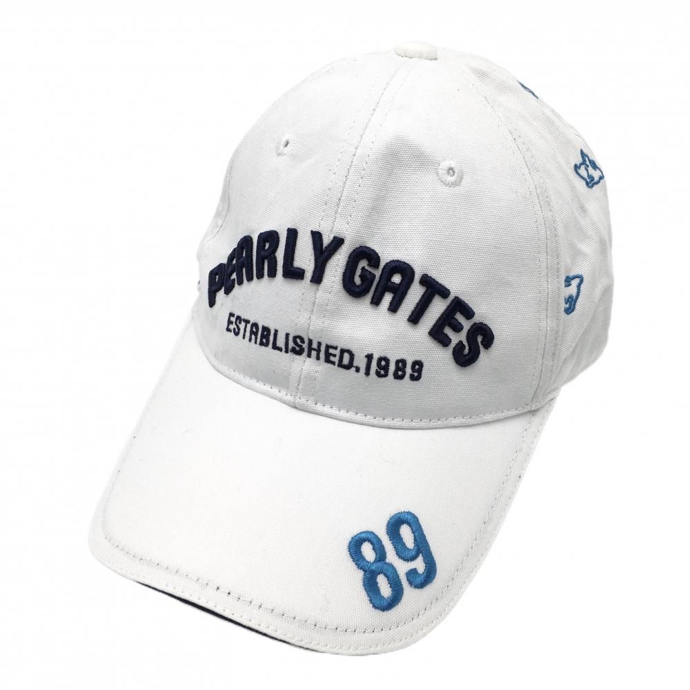 【美品】パーリーゲイツ キャップ 白×ライトブルー フライングラビット刺しゅう FR  ゴルフウェア PEARLY GATES