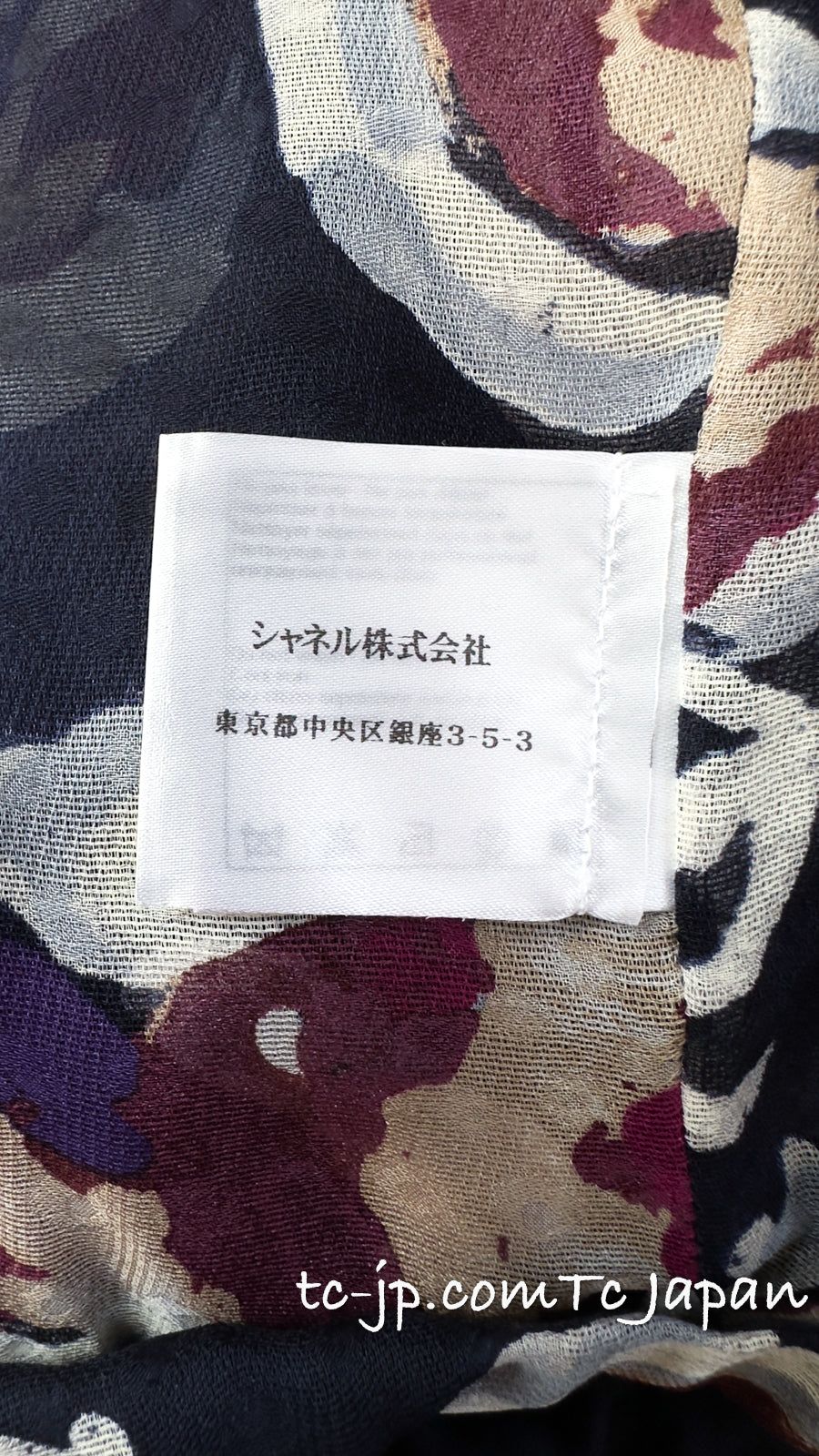 美品 シャネル CHANEL 大人気 ネイビー カメリア柄 フラワー シルク100