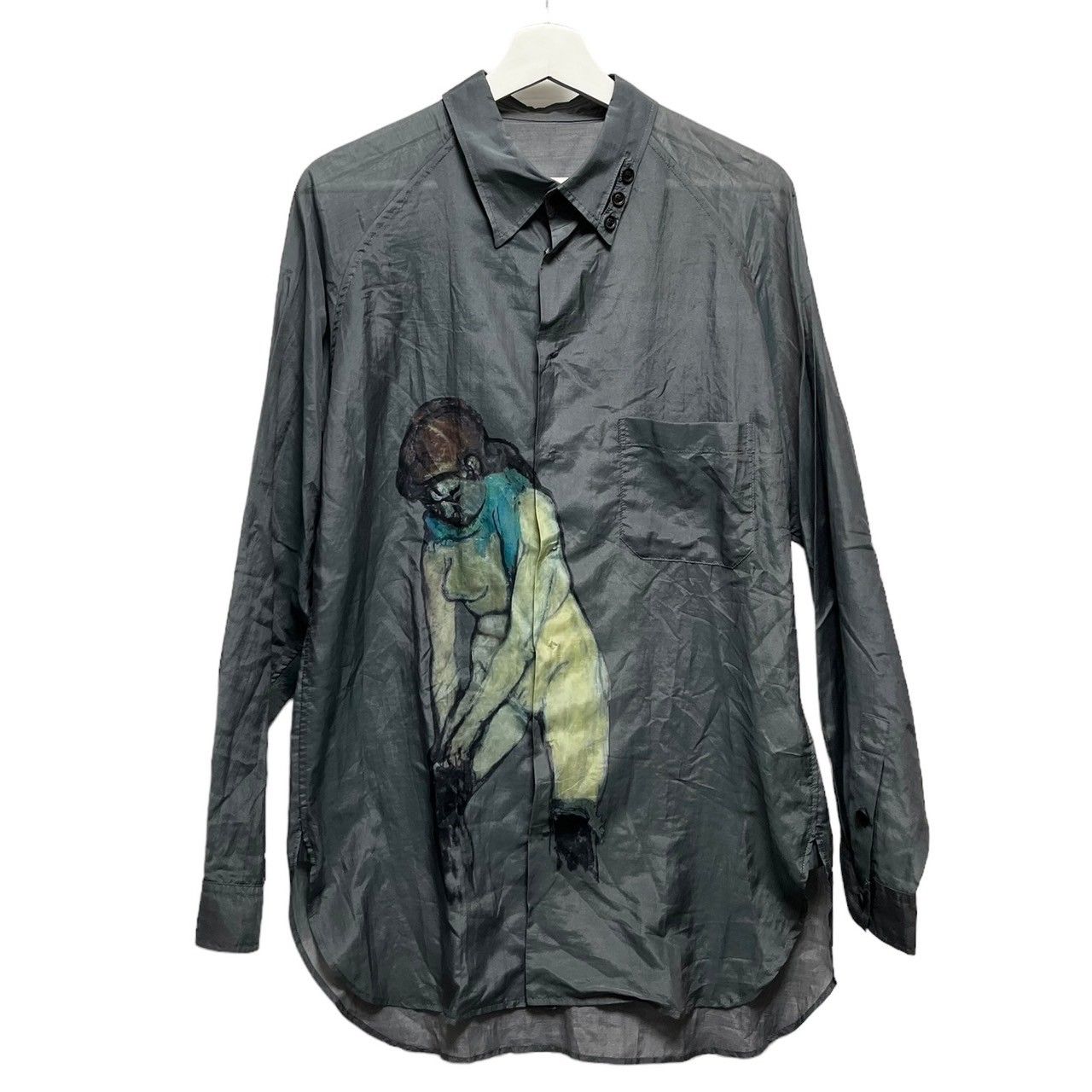 美品 ヨウジヤマモトプールオム シルク100% 長袖シャツ ロング 24ss 美品 ヨウジヤマモトプールオム シルク100% 長袖シャツ ロング