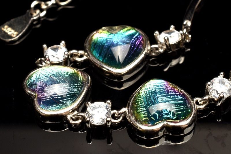 シルバー925 ギベオン(メテオライト隕石) 8x8mm レインボーカラー