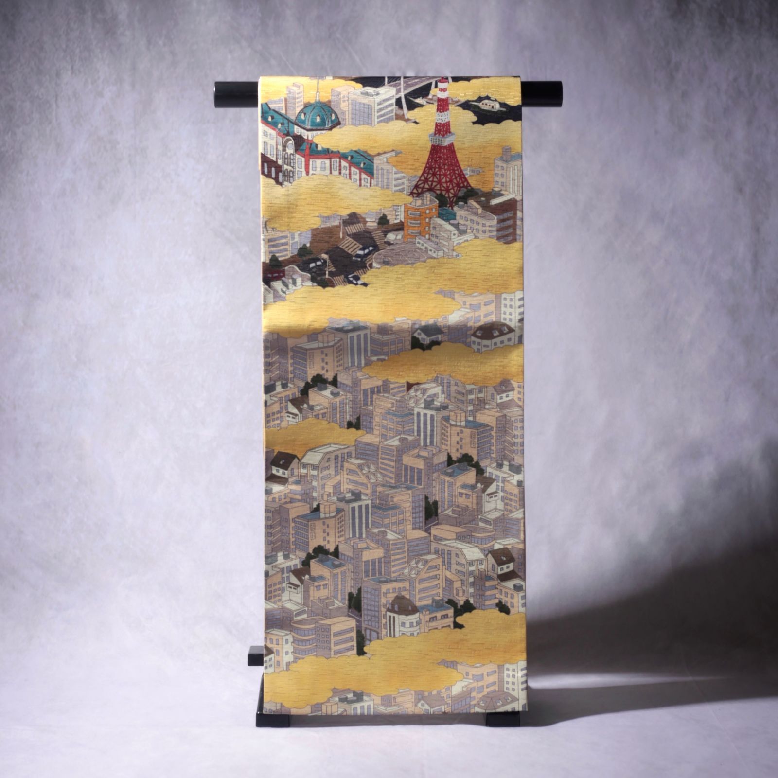 *. 再入荷 .* 新品・未使用 WAKKA 正絹 京袋帯【東京ドローン/金雲】お仕立て上がり 着物 帯 カジュアル 一重太鼓 OB-48 再入荷 .* 新品・未使用 WAKKA 正絹 京袋帯【東京ドローン/金雲】お