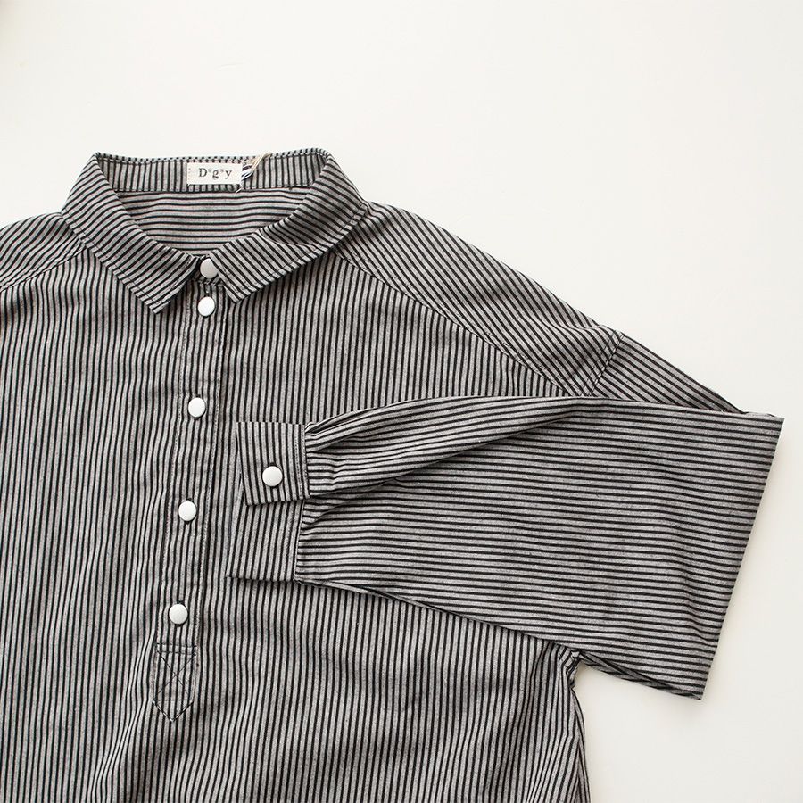 送料無料】 D*g*y 先染め ストライプ 裾ラウンド シャツ ワンピース 春