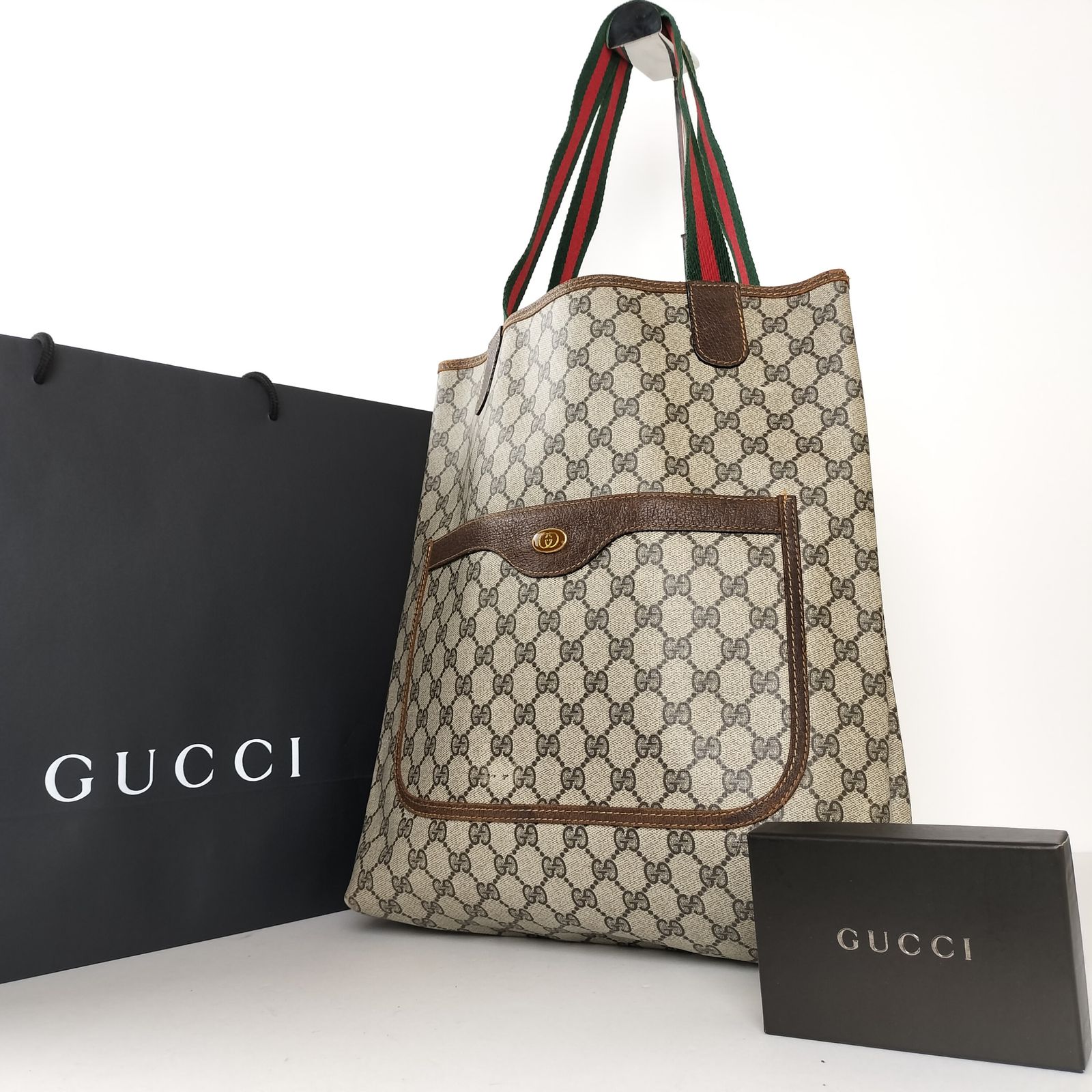 Gucci グッチ オールドグッチ シェリーライン トートバッグ A4 GG柄 PVC 茶色 - メルカリ