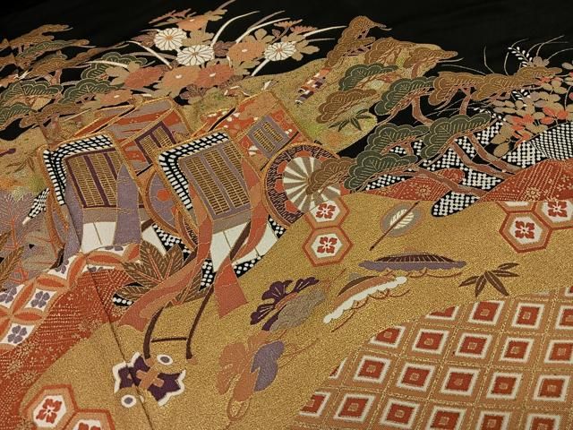 逸品❇️有名作家落款入り手描友禅駒金彩刺繍‥豪華正絹黒留め袖❇️フルセット 逸品❇️有名作家落款入り手描友禅駒金彩刺繍‥豪華正絹黒留め袖