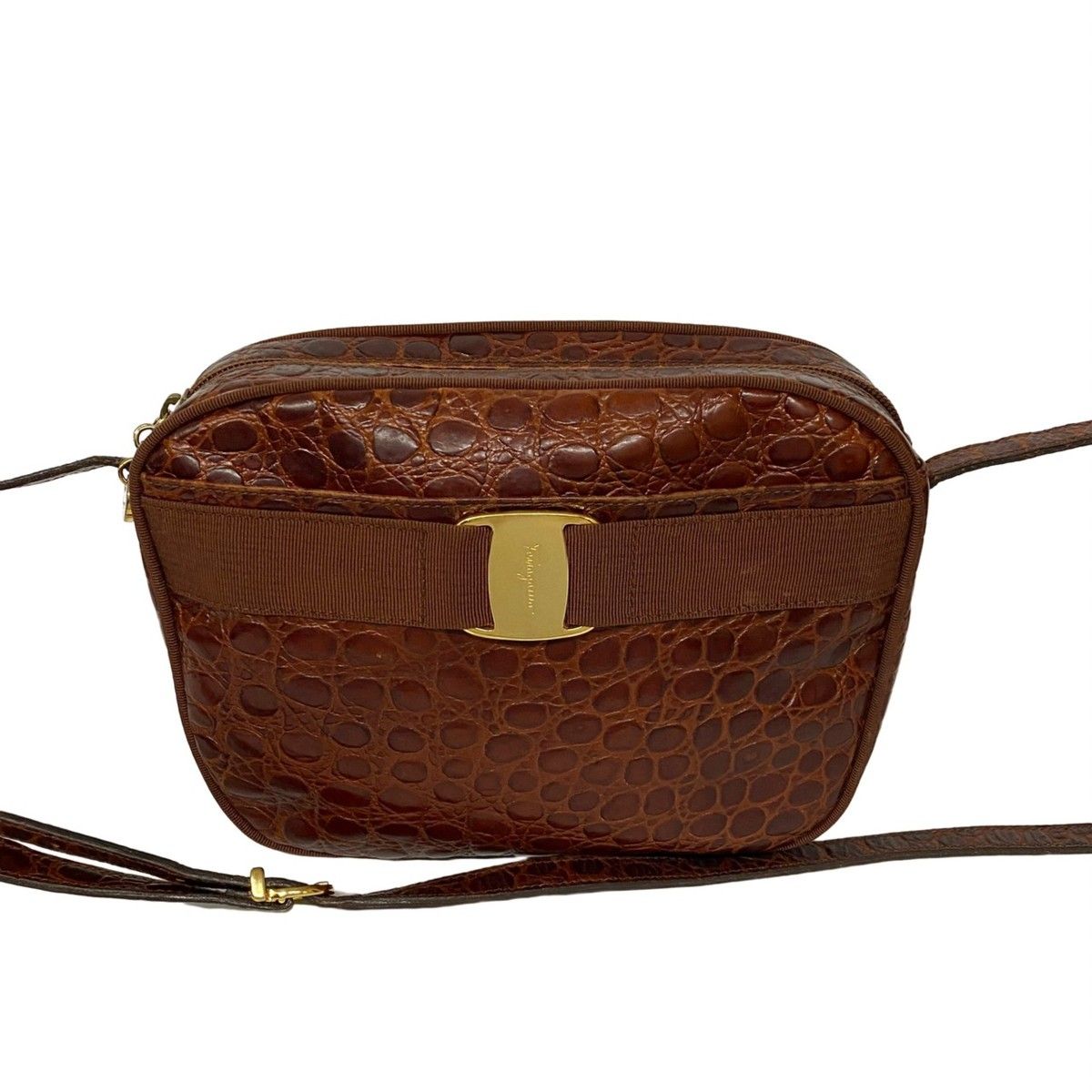 極 美品 Salvatore Ferragamo フェラガモ ヴァラリボン 金具 レザー 本 