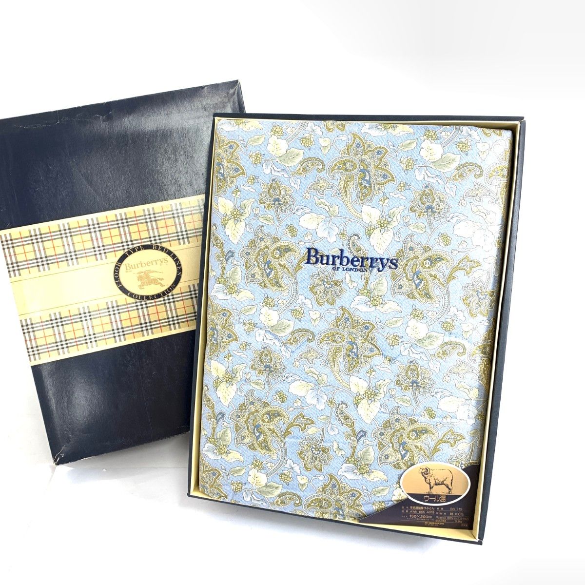 Burberry s バーバリーズ ロゴ刺繍 ペイズリー柄 西川産業 羊毛混肌掛けふとん ブルーグレー 寝具 240001138739