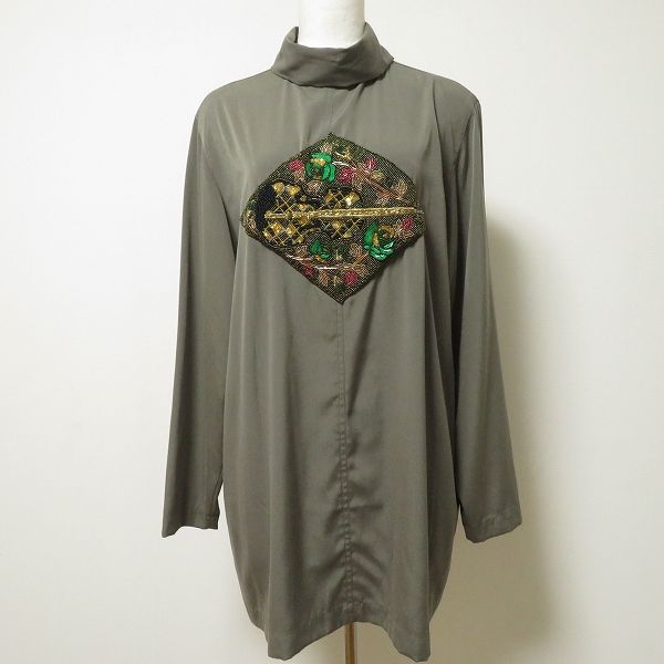 anc トクコ TOKUKO1erVOL チュニック シャツ ブラウス 9 カーキ バックボタン ビーズ スパンコール タートルネック レディース 948369