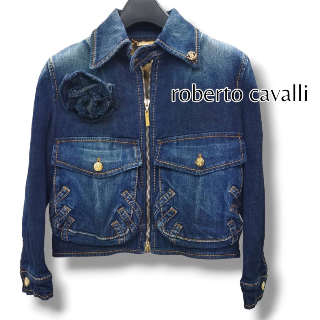 ロベルトカヴァリ roberto cavalli デニム ジャケット レオパード 豹柄