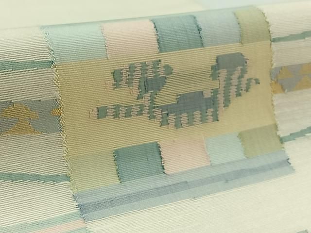 平和屋着物○太鼓柄袋帯 紬地 流水幾何学文様 正絹 逸品 未