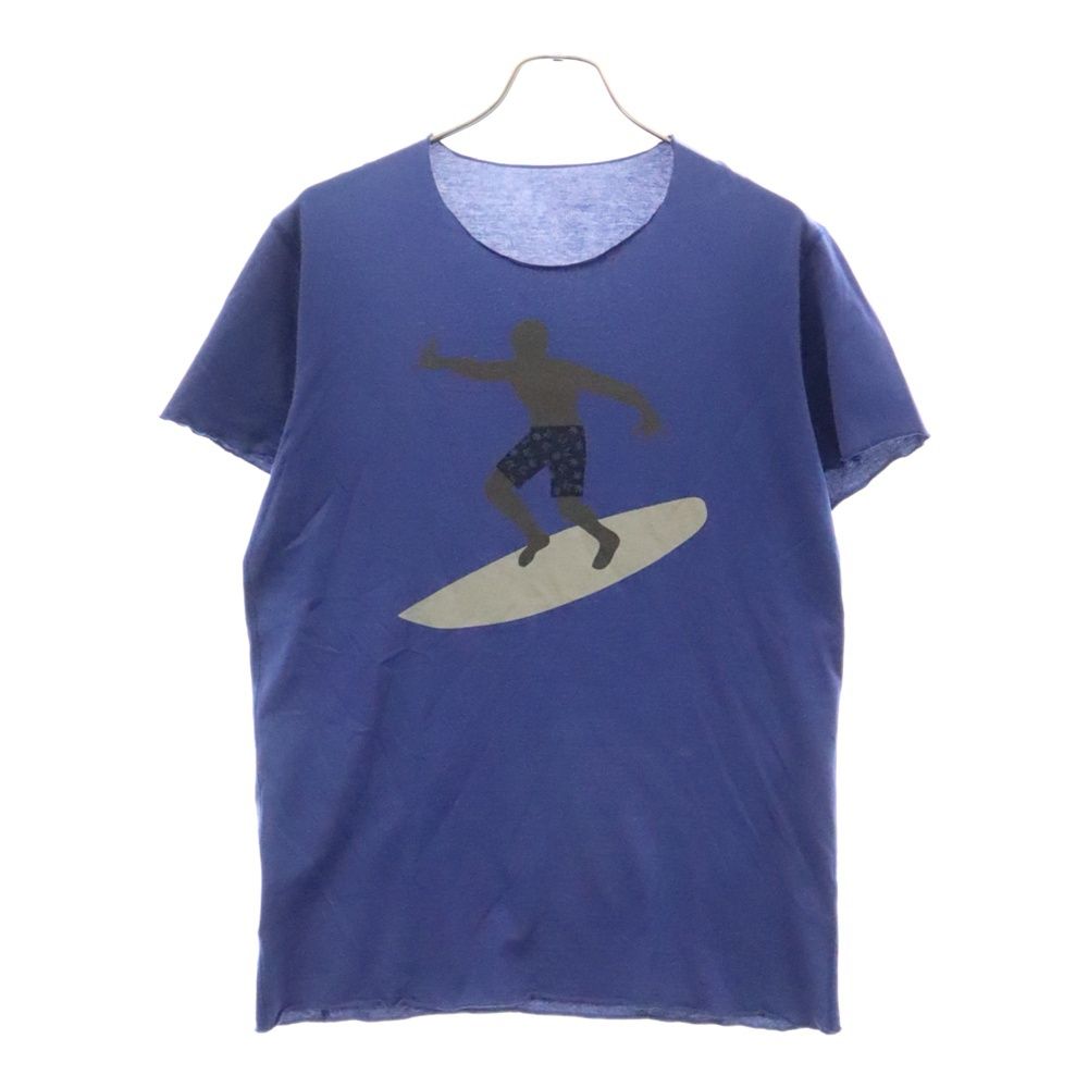 lucien pellat-finet (ルシアンペラフィネ) カットオフ加工 フロントプリント コットン 半袖Tシャツ カットソー ブルー