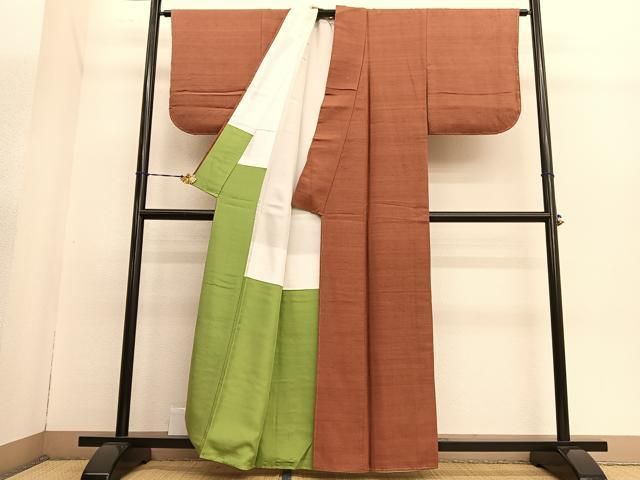 平和屋着物○上質な紬 色無地 赤茶色 正絹 逸品 未使用 BAAT3175hv  