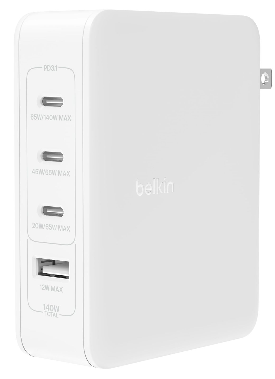 Belkin 140W GaN急速充電器 4ポート USB-C×3 - USB-A×1 デュアルPD3.1 高速充電対応 PPS対応 MacBook Pro|MacBook Air|iPad Pro|iPhone|Androidス 最大140W 4ポート