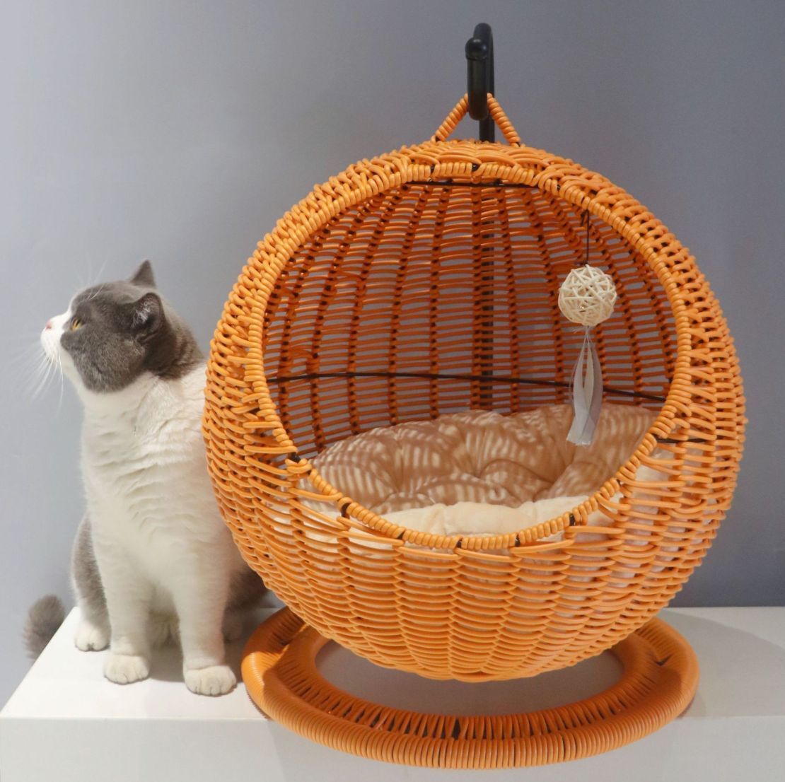 天然稲ワラ素材 猫ちぐら バスケット 小物入れ猫ベッド 46㎝ 鍋敷き