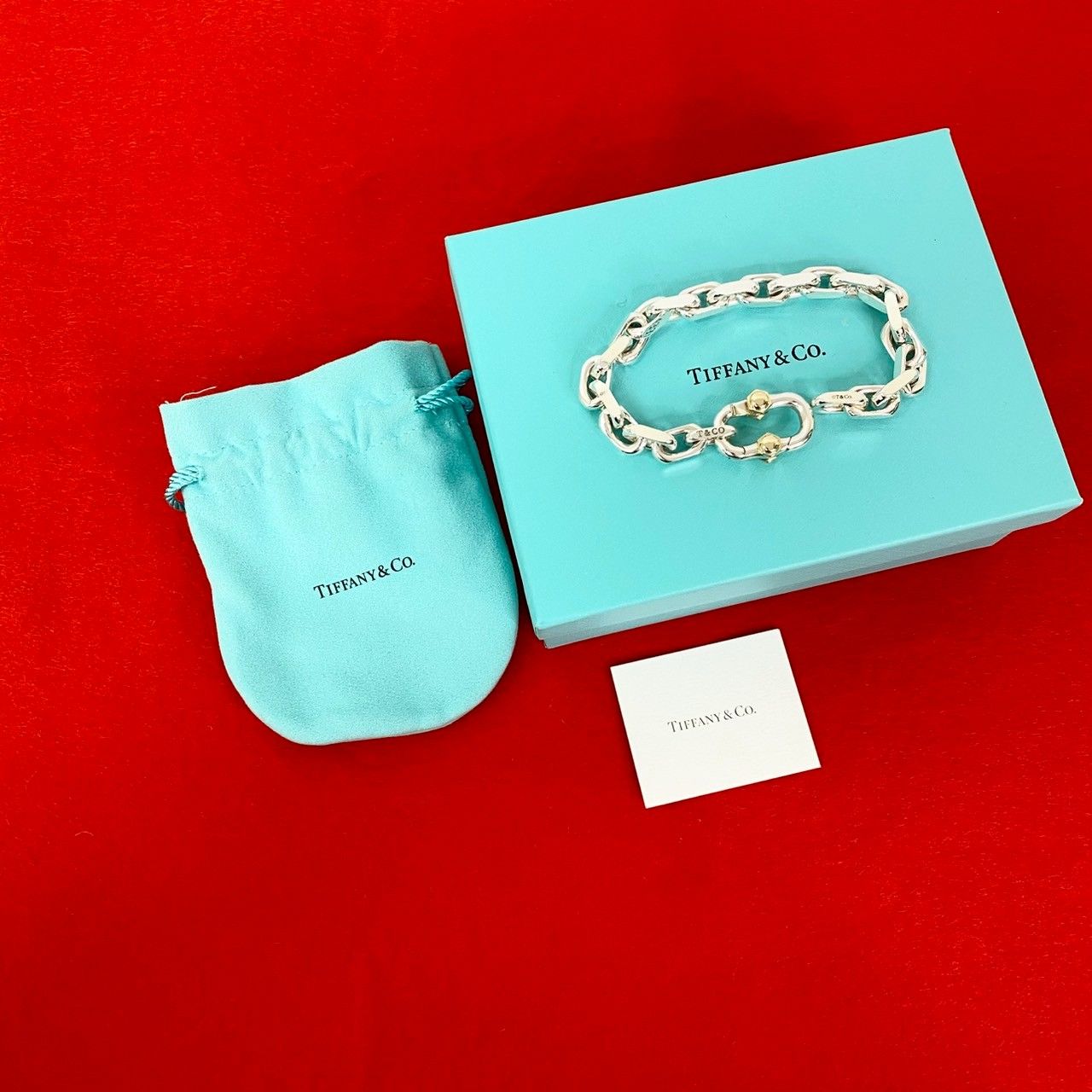 TIFFANY-Co. ティファニー メイカーズ ワイド ナロー チェーン ロゴ 刻印 シルバー925 K18ゴールド ブレスレット バングル 63136