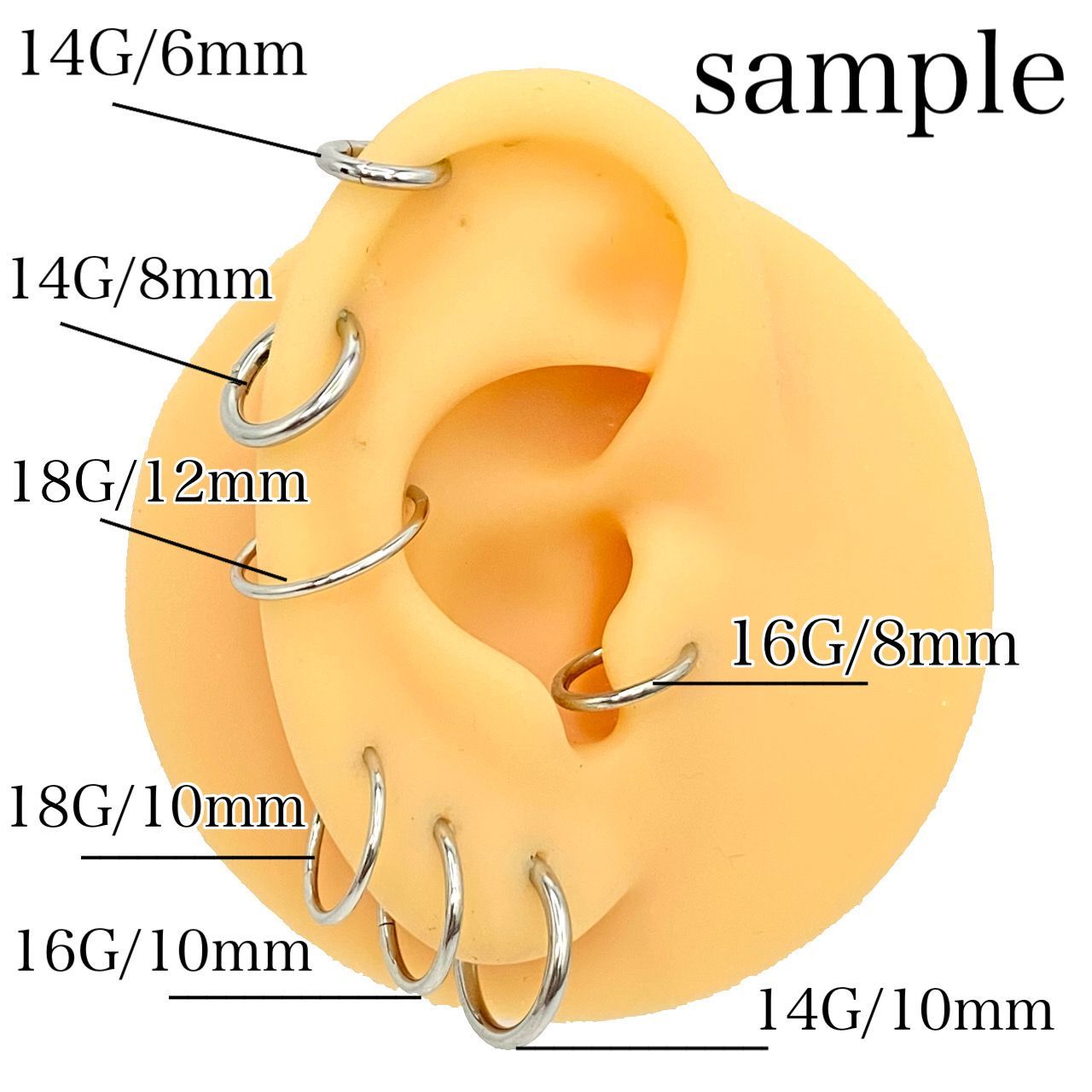 14G セグメントリング 2本 軟骨 耳たぶ フープ ステンレス