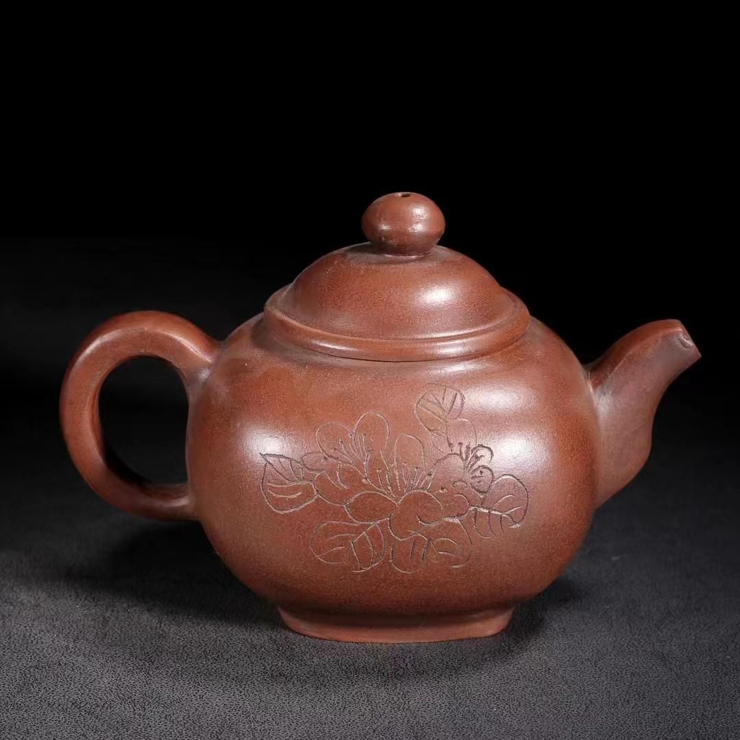 中国古美術・原鉱古銅泥魚躍龍門紫砂壺・底款：徐漢棠・紫砂壺・朱泥