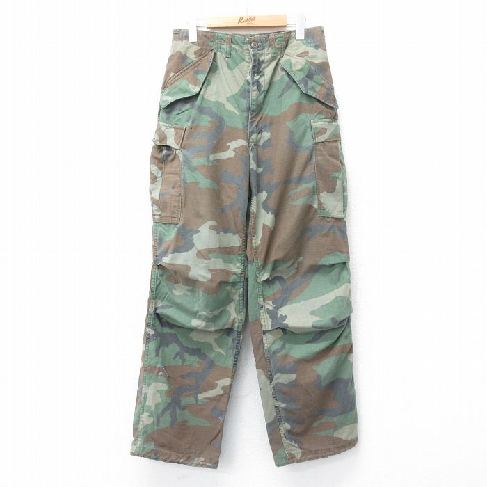 W31/古着 ミリタリー カーゴ パンツ メンズ 80s M-65 ウッドランドカモ 緑他 グリーン 迷彩 spe 25jan27 中古 ボトムス ロング