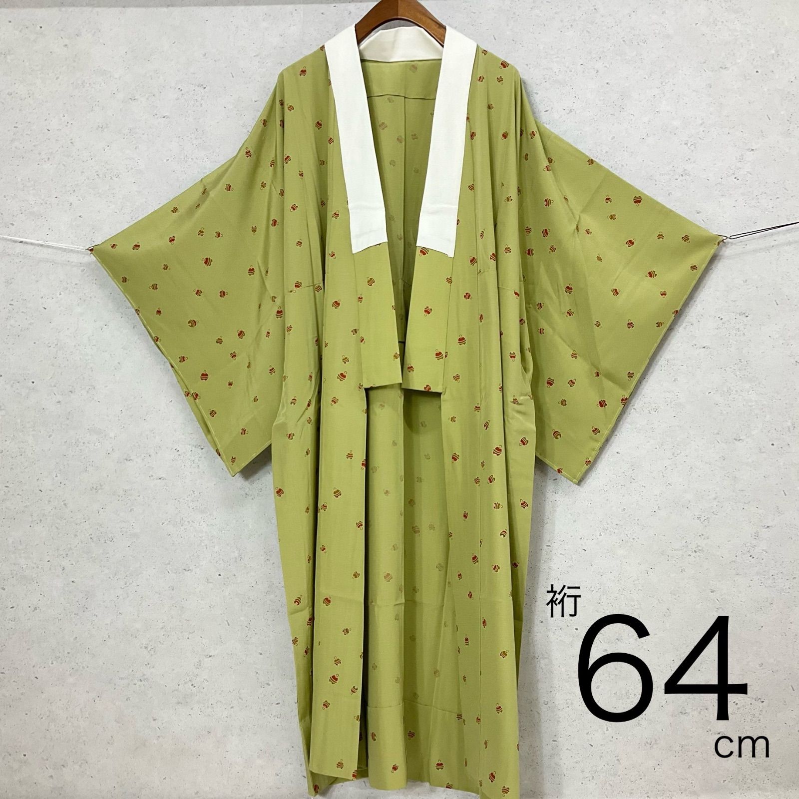 kimono one◆ 同然◆長襦袢◆仕付け糸付き◆単衣◆白半衿付◆正絹◆抹茶色◆鈴◆裄64肩丈123◆小紋紬附下訪問着留袖袷単衣夏着物◆K1146