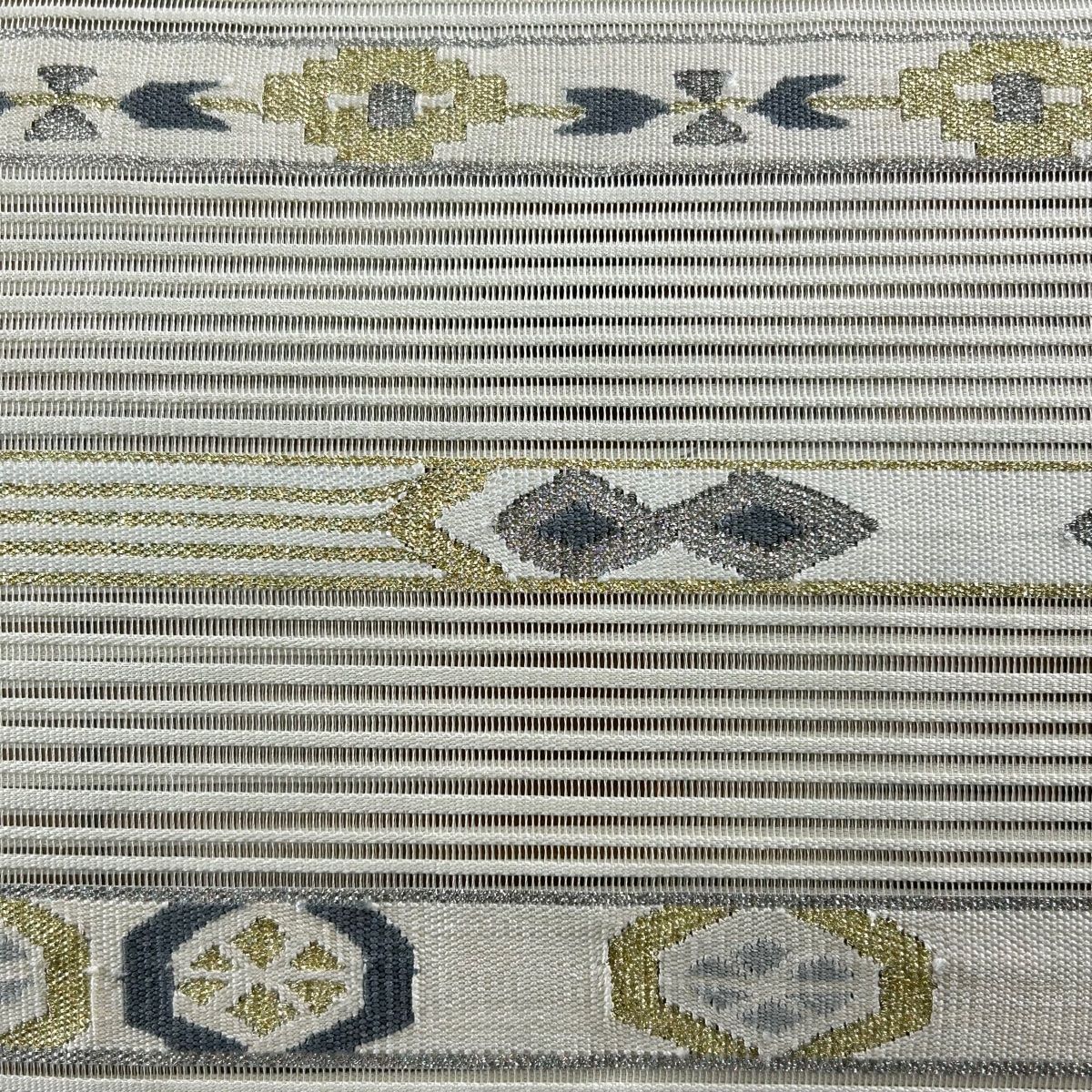名古屋帯 秀品 夏帯 絽 八寸名古屋帯 松葉仕立て 縞 幾何学 金