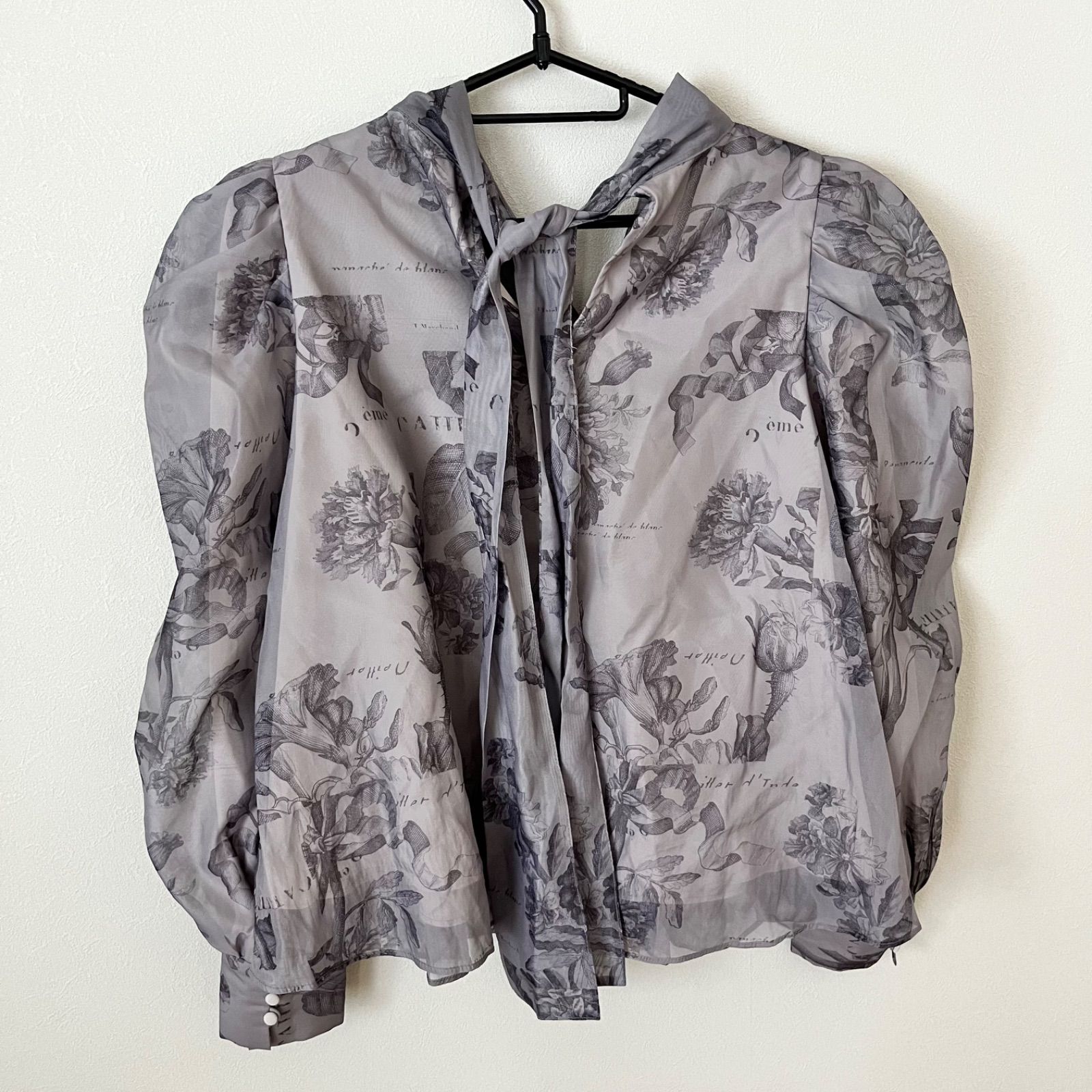 z696 【美品】 SNIDEL スナイデル グレー シフォン ブラウス シャツ 花 