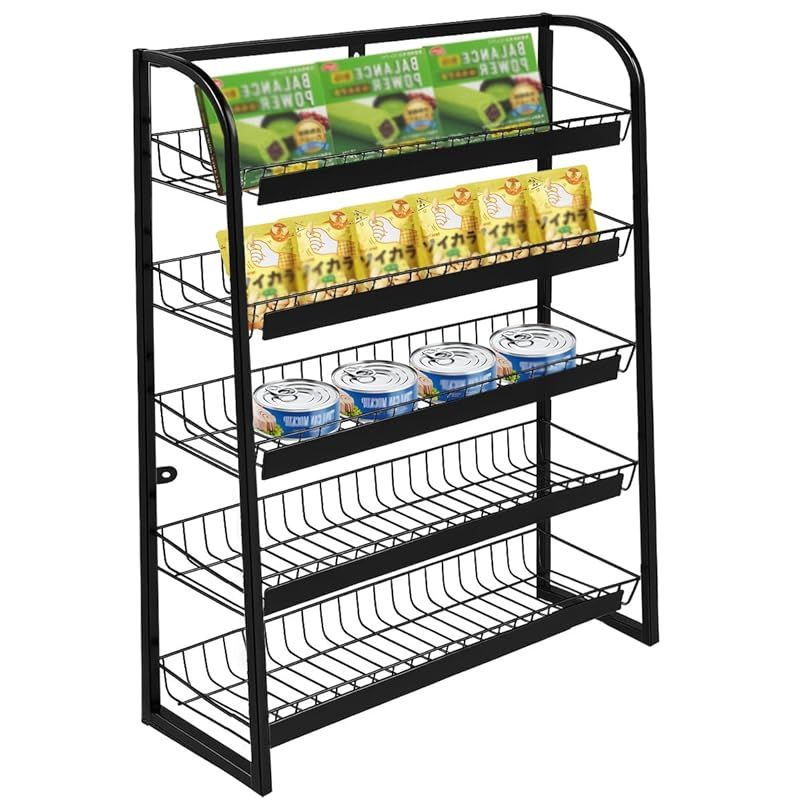 TUIYIDUO スーパーマーケットの棚 陳列棚 5段 完成品 組み立て不要 幅60×奥行15×高さ67cm スーパーの棚 スナックディスプレイラック ドリンク 小さな食べ物 おもちゃ 収納ラック 販売台 コンビニ パントリー 薬局 業務 0
