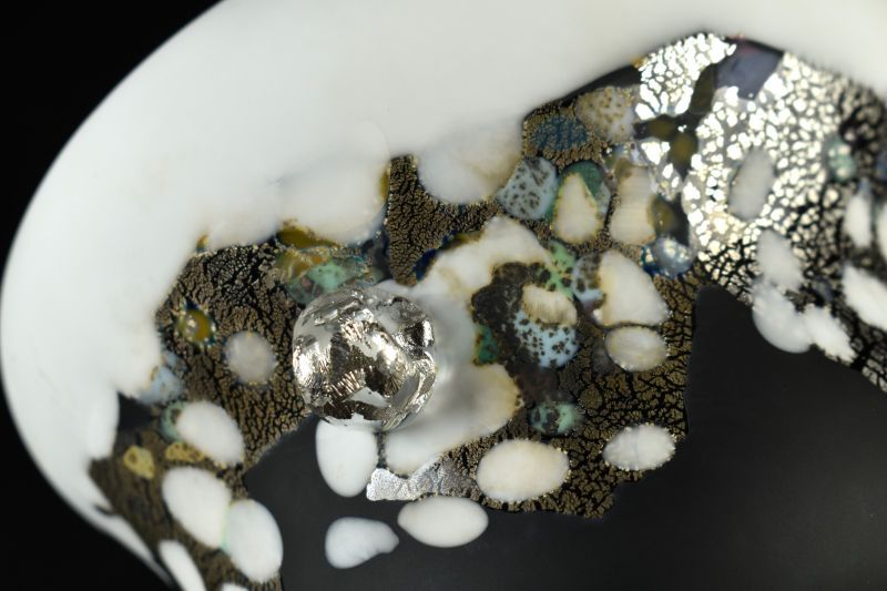 蔵A5469】石井康治 手吹硝子水指 「雪の舞」 共箱 蔵A5469】