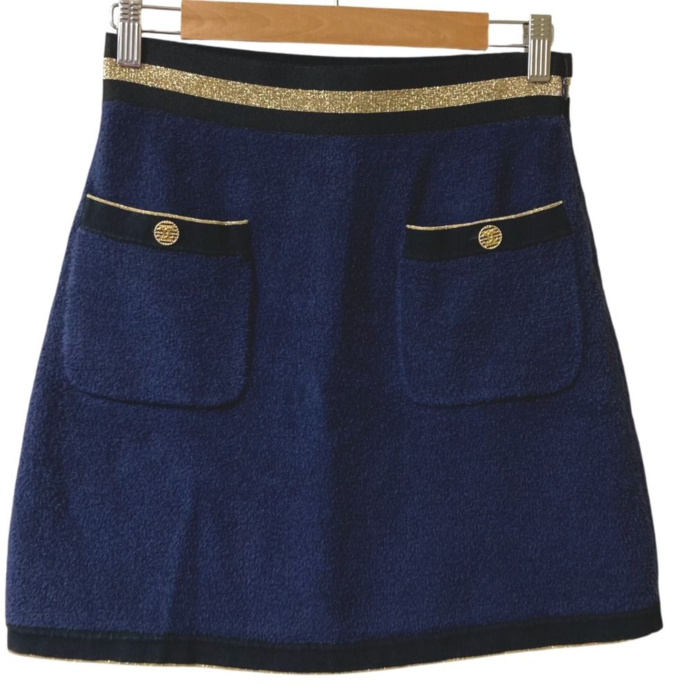 CHANEL シャネル ココマーク パイルスカート P60538 サイズ36 ネイビー レディース 古着