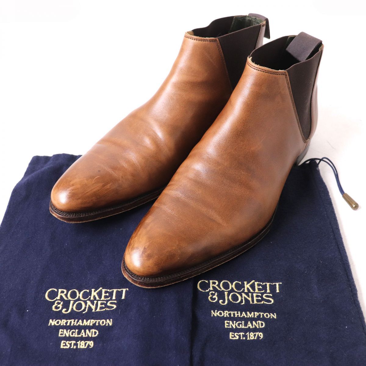 約295cmワイズ幅良品△Crockett＆Jones クロケット＆ジョーンズ CHELSEA チェルシー サイドゴア レザーショートブーツ ブラウン 7 メンズ イングランド製