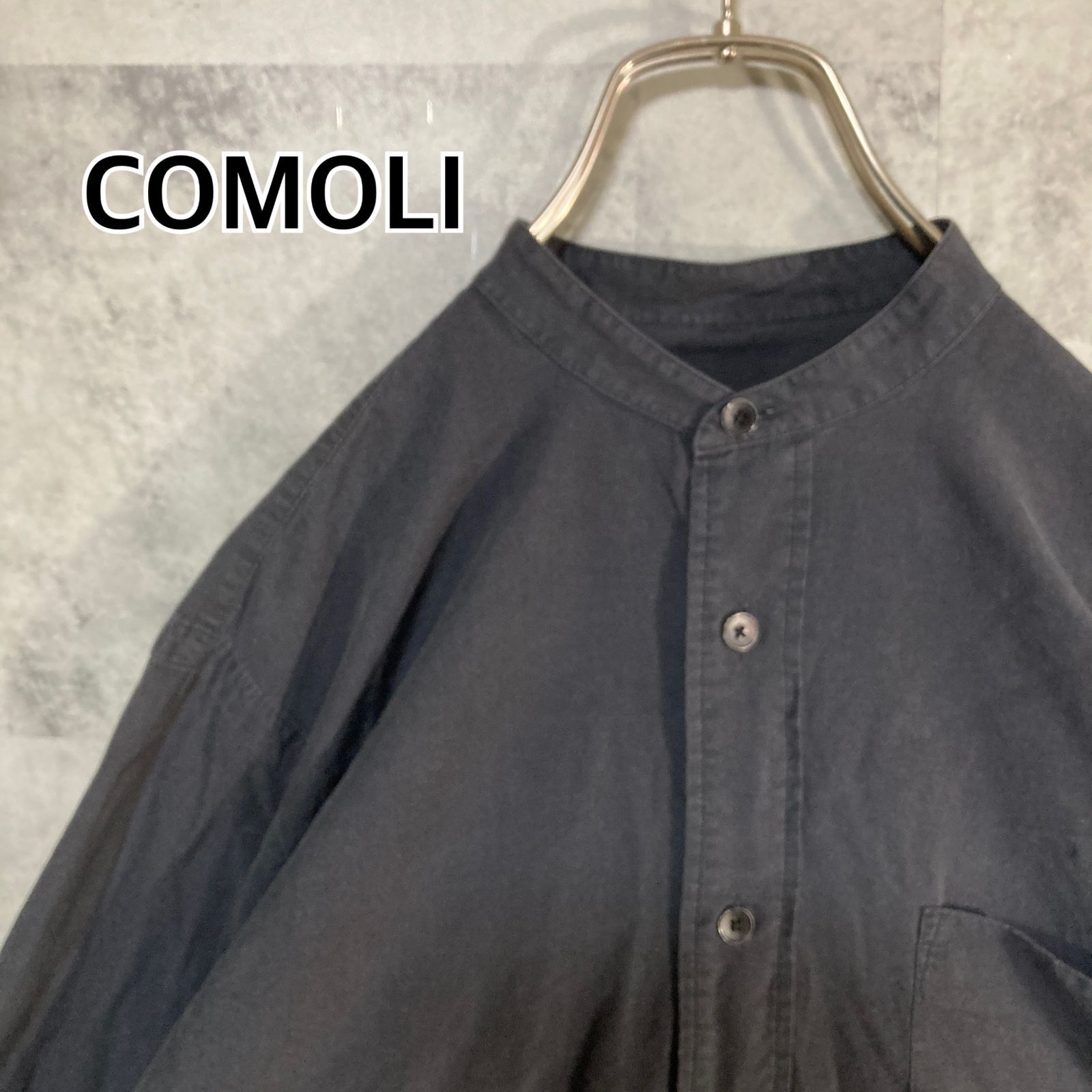 日本製 COMOLI コモリ 長袖 バンドカラーシャツ チャコールグレー 0