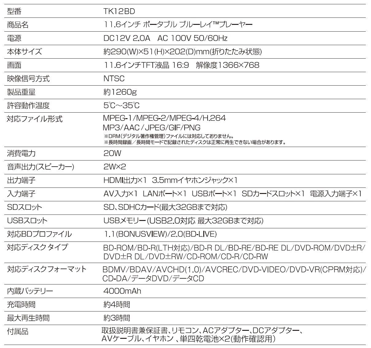 新品】BLUEWIDE 11.6インチ ポータブルブルーレイプレーヤー 充電