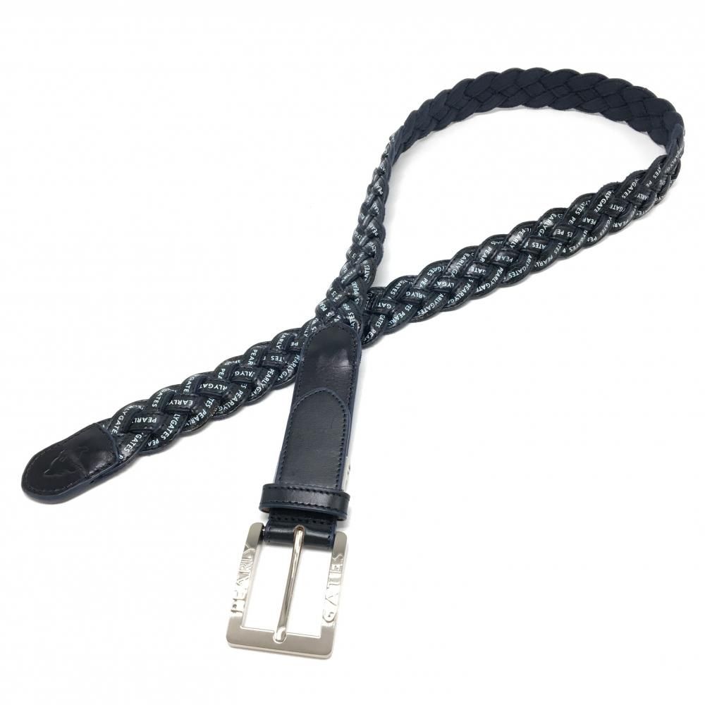 パーリーゲイツ 編み込みベルト ネイビー×白 ロゴ総柄 メンズ ゴルフ