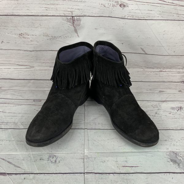 イタリア製 バーニーズニューヨーク ショートブーツ 25.5 黒 レザー フリンジ スエード◆WB12-07