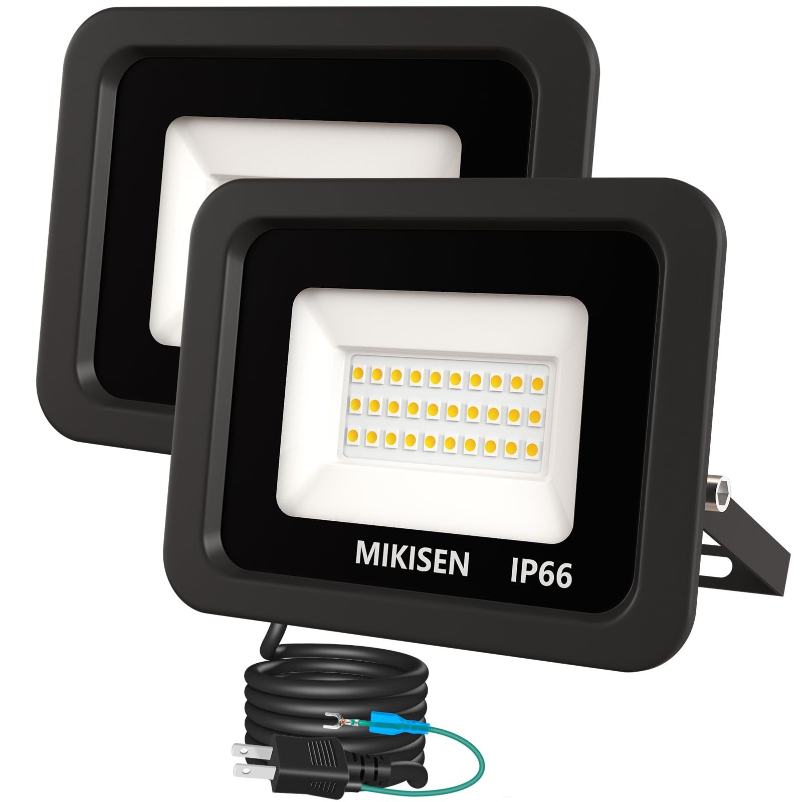 【迅速発送】MIKISEN led 投光器 作業灯 看板灯 20w 電球色 2300LM 3000K 180w相当 1.8コード IP66防水 アース端子付2Pプラグ 120広角 100V対応 ワークライト 工事用ライト ledライト 灯光器 作業灯 外灯