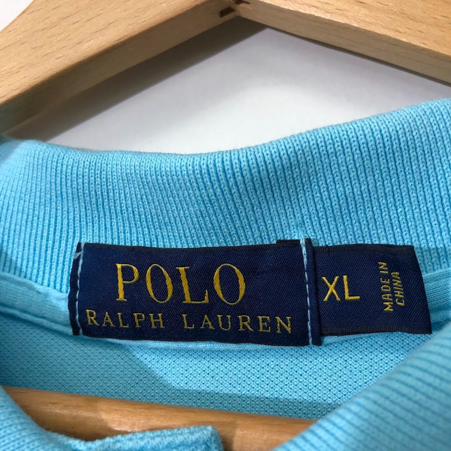 POLO RALPH LAUREN/ポロラルフローレン 半袖ポロシャツ ポニー刺繡 CHINA製 メンズ XL ブルー POLO RALPH LAUREN (ポロラルフローレン) ロゴ 麻100％ ワンポイント