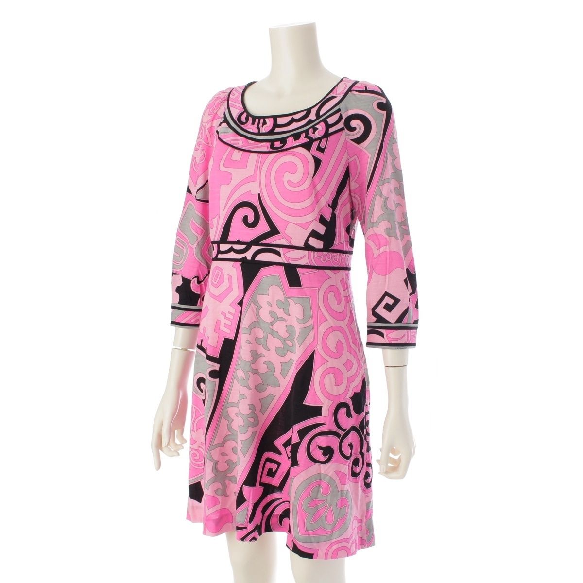 レオナール ウール フラワー 総柄 ワンピース ドレス 0380623 ピンク ブラック 38