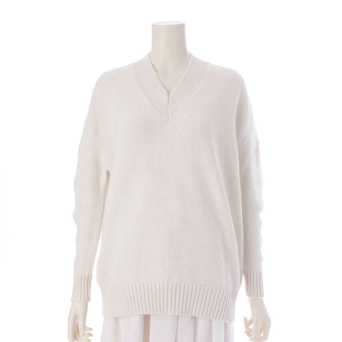 ドゥロワー カシミヤ コットン 7G 天竺編み Vネック 長袖 ニット  