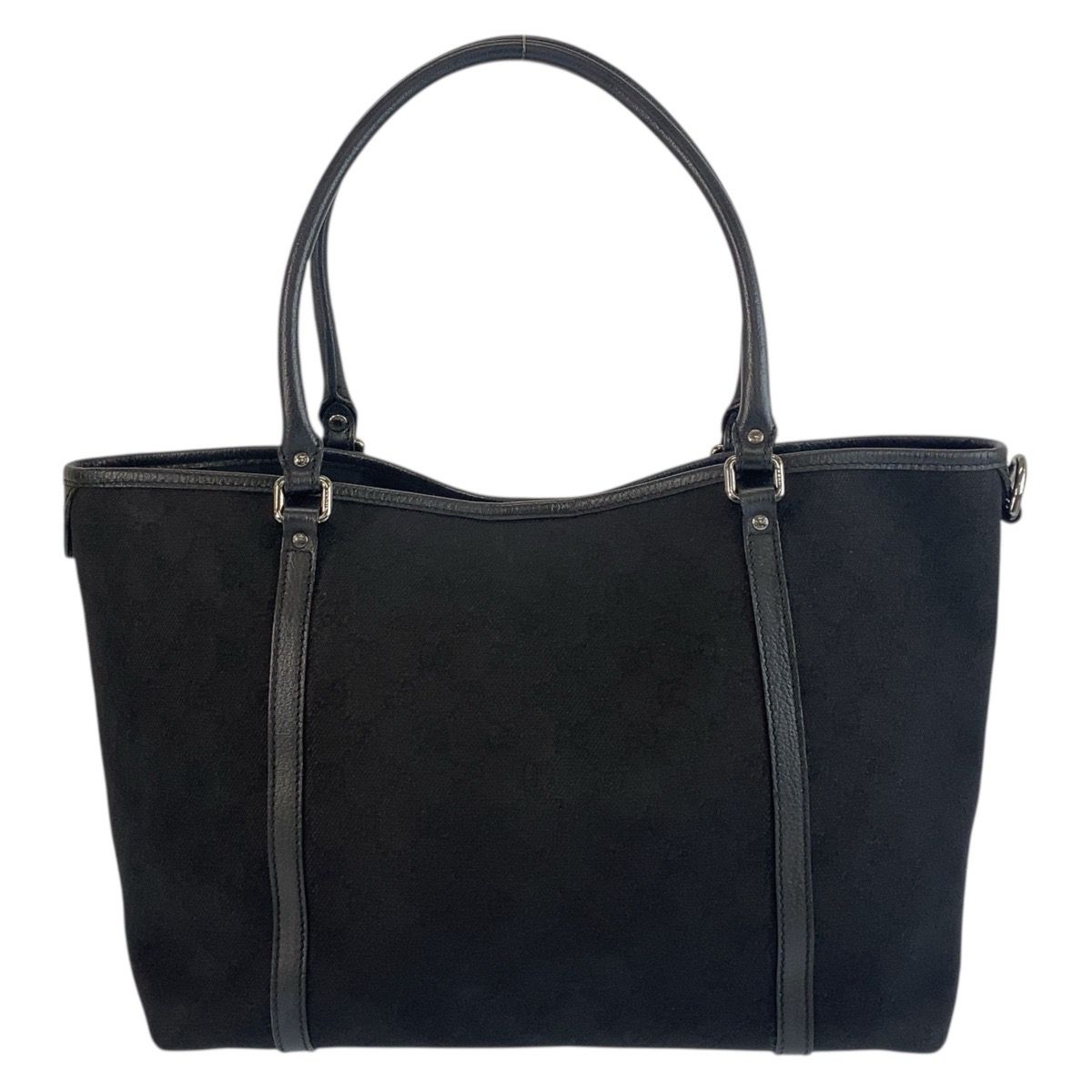 GUCCI ハンドバッグ　キャンバス　レザー　GG シルバー金具　黒 GUCCI - GUCCI グッチ ブラック 黒 シルバー金具 GGキャンバス