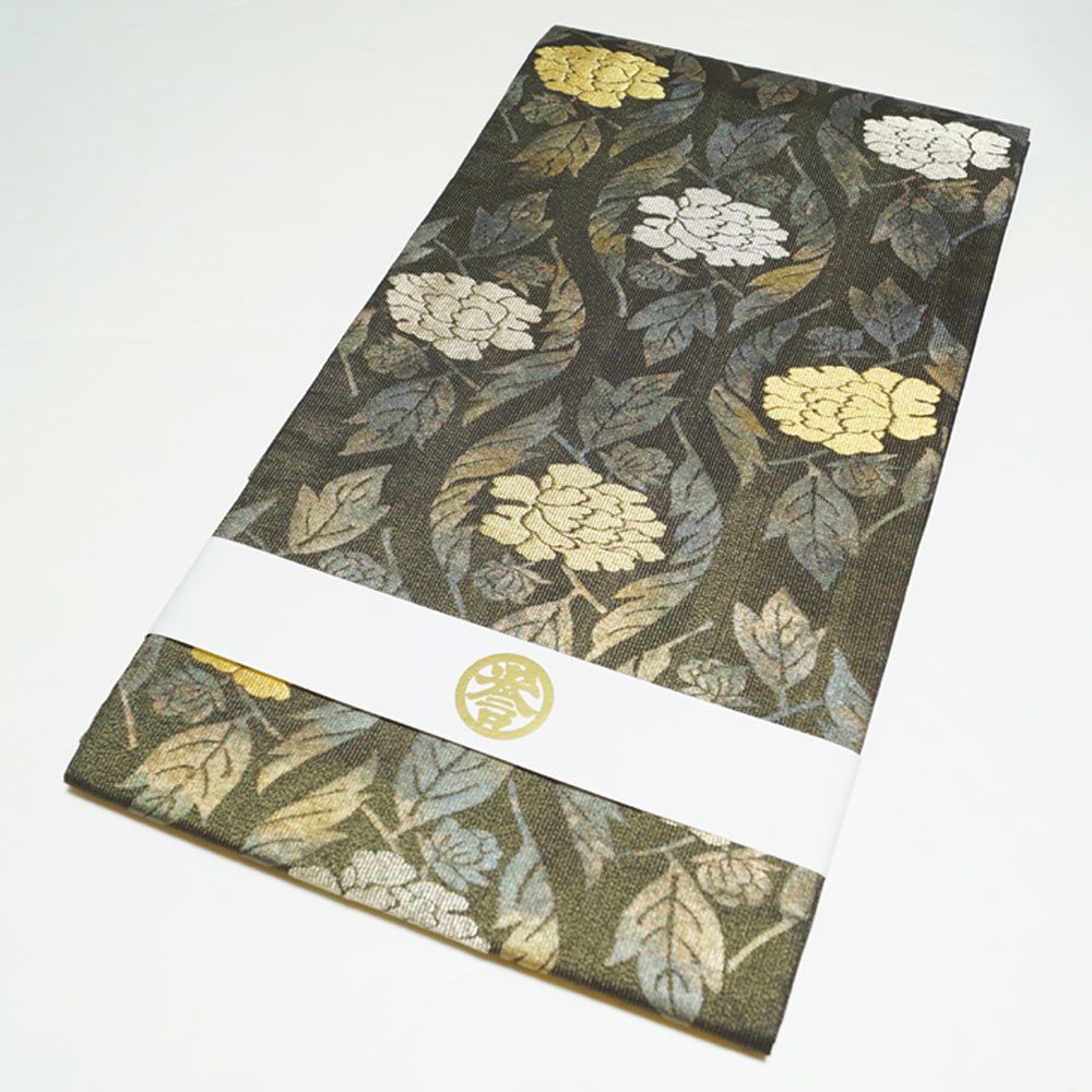 袋帯 未使用品 誉田屋源兵衛 謹製 金通し 膨れ織 葉牡丹立涌模様 ます