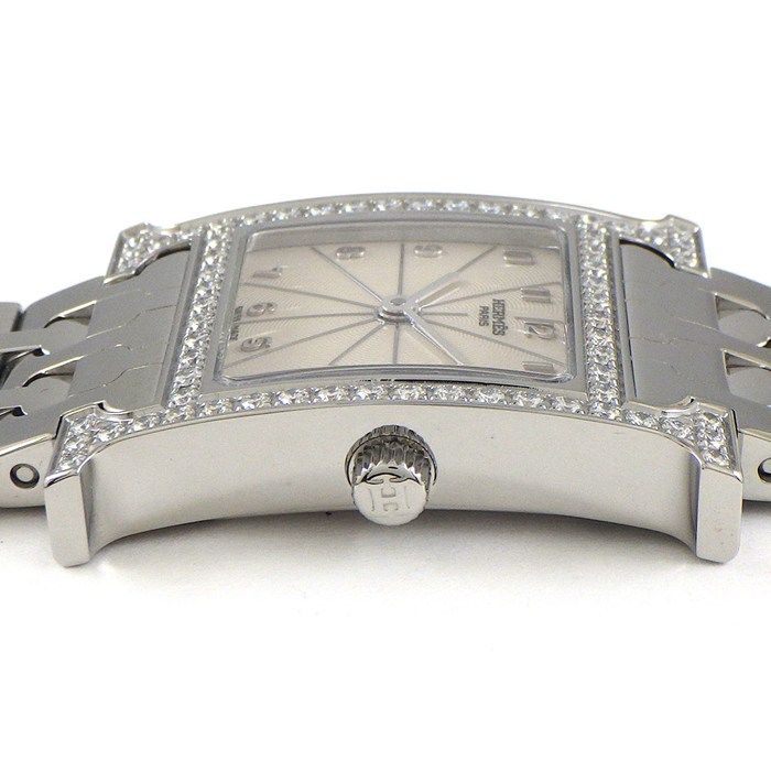 エルメス HERMES 腕時計 Hウォッチ HH1.230 ダイヤベゼル スクエア アイボリーギョーシェ文字盤 SS クオーツアナログ