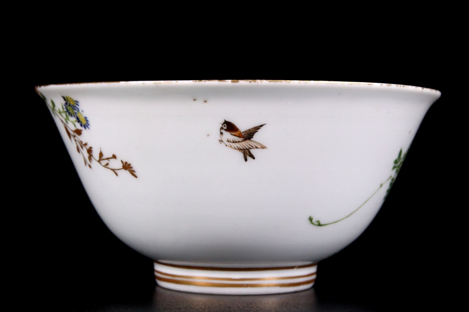 大日本清風造 清風与平作 色絵金彩花鳥文鉢 15cm 丼 唐物骨董 楾 G231
