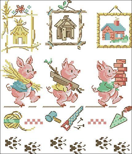The Three Little Pigs 三匹の子豚 クロスステッチ 刺繍キット世界名作劇場 世界のおとぎ話 14カウント白 31cm * 31cm
