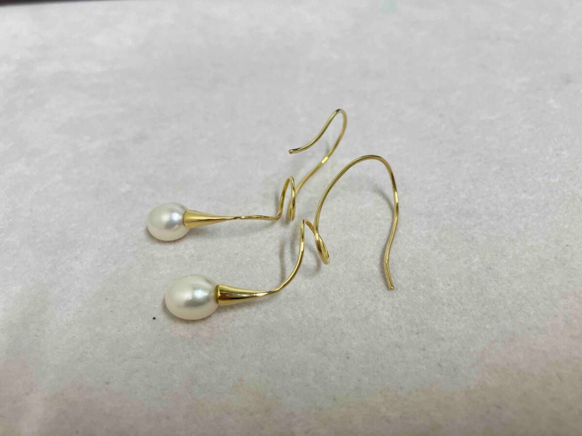 K18 白石 フックロングピアス 3.3g
