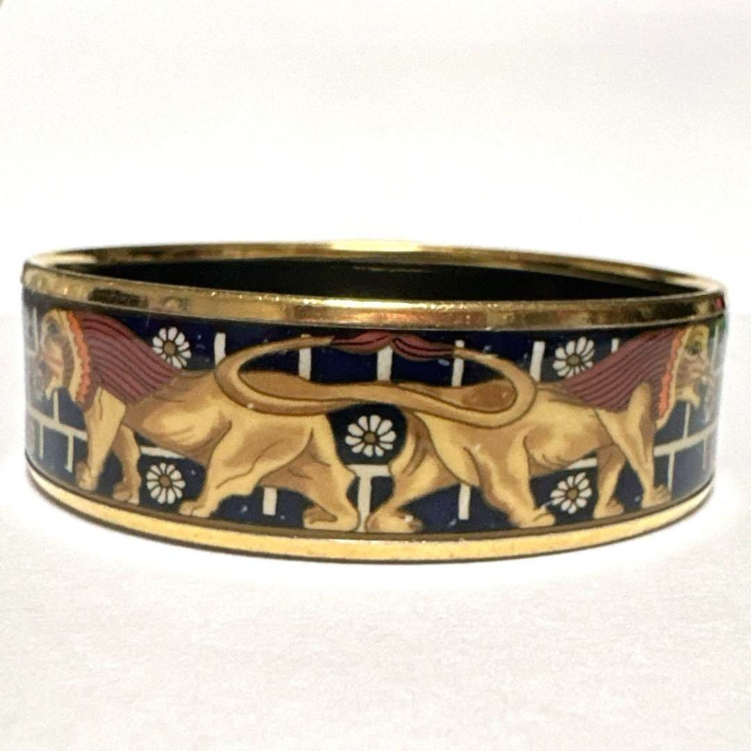 HERMES エルメス エマイユGM ブレスレット バングル ライオン ゴールド